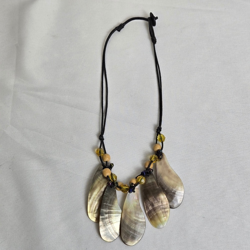 Bohemian‎ Beachy Bib Necklace, Iridescent Pendants Beaded Cord - Picture 4 of 9